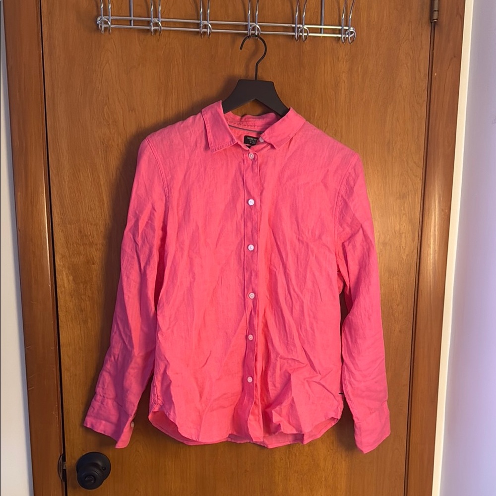 J.Crew Pink Linen Button-Up Shirt
